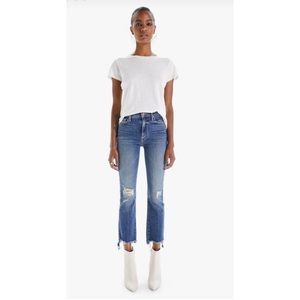 Mother Jeans The Insider Crop Step Chew dancing on coals distressed denim